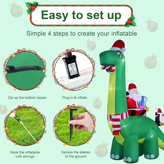 13ft Christmas Inflatable Outdoor Decorations, Dinosaur Back Santa Claus Inflatable Decorations with LED Lights for Indoor Outdoor Patio Garden Christmas Decorations