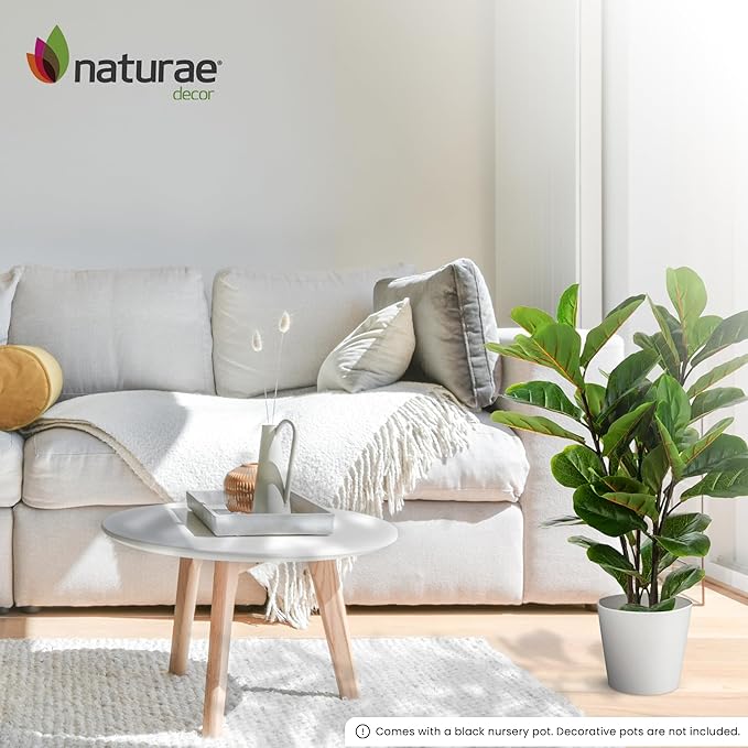 Naturae Decor Artificial Fiddle Leaf Fig Tree - 35-inch Ficus Lyrata Tall Faux Plant in a Black Pot - Realistic, Color Lock, Durable - Indoor or Outdoor Use - Modern Decoration for Home or Office