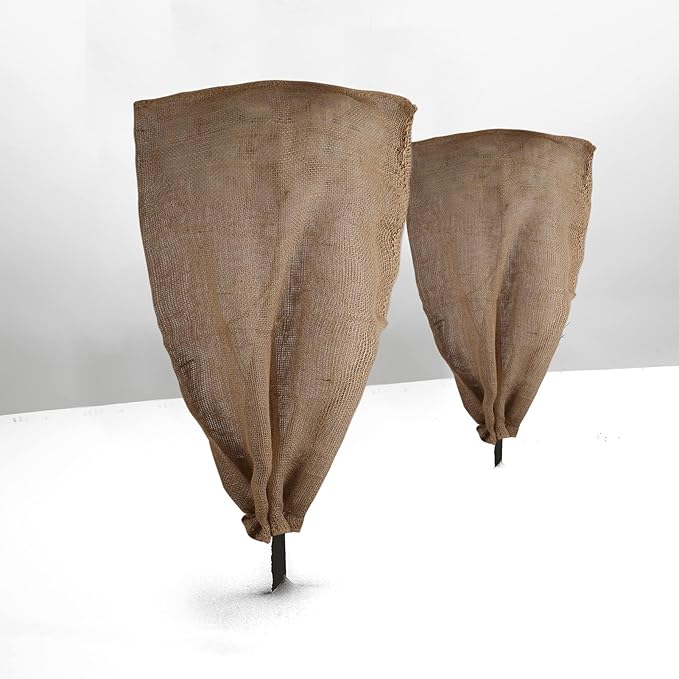Svepndic 2PCS 47''x40'' Reusable Warm Burlap Winter Plant Cover Bags with Drawstring Burlap Plant Covers Freeze Protection Plant Frost Cloth Cold Freeze Blanket Protecting Fruit Tree Potted Plants