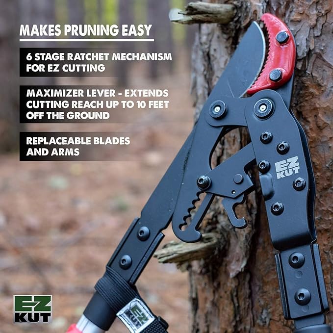 EZ Kut Tree Trimming Combo Kit – Includes 42" Extendable Ratcheting Lopper + Sling Pak Sheath + Bonus Replacement Blade – Heavy Duty Garden Tools Set, Pruning Shears for Thick Branches (Green Pack)
