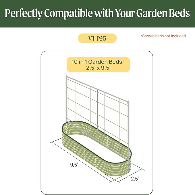 Vego Garden 9.5ft Long Metal Frame Tomato Trellis, Garden Trellis for Climbing Plants Like Cucumber Beans Tomatoes & Vines, for Raised Garden Beds