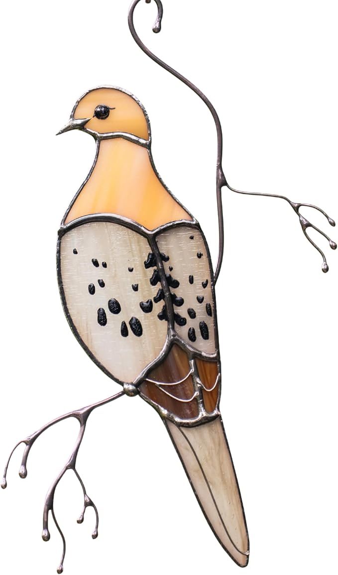 Stained Glass Morning Dove Suncatcher – Peaceful Glass Bird Window Hanging – Handmade Dove Sun Catcher for Indoor Window Decor or Garden Gift (Mourning Dove)