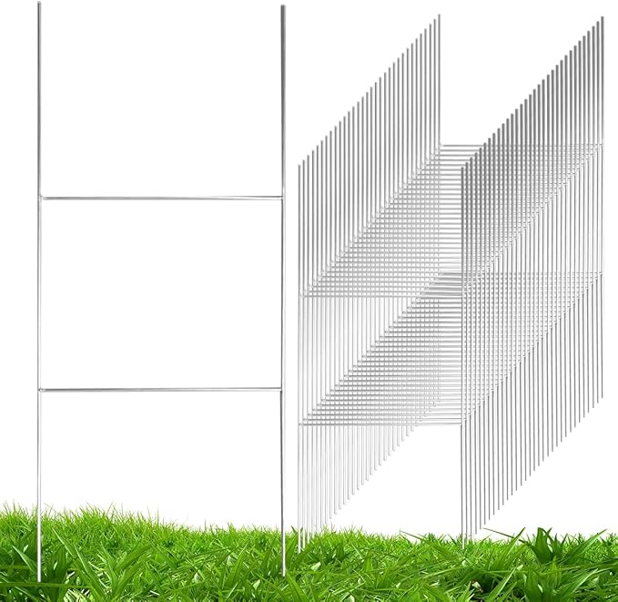 100 Pack Yard Sign Stakes, 20'' x 24'' Heavy Duty Metal H-Stakes H Frame Wire Stakes,Metal Sign Holder for Yard Signs.Use with 4mm and 5mm Corrugated Yard Signs