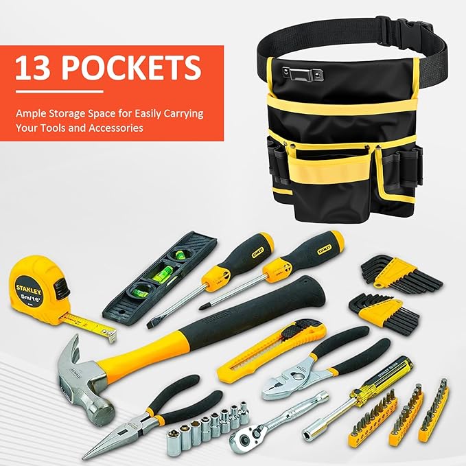 Electrician Tool Belt, Magnetic Waist Tool Belts for Men, Electrician Tool Pouch with 13 Pockets & Wristband for Tools, Adjustable Heavy-Duty Oxford Tool Pouch for Electricians Carpenters Gift