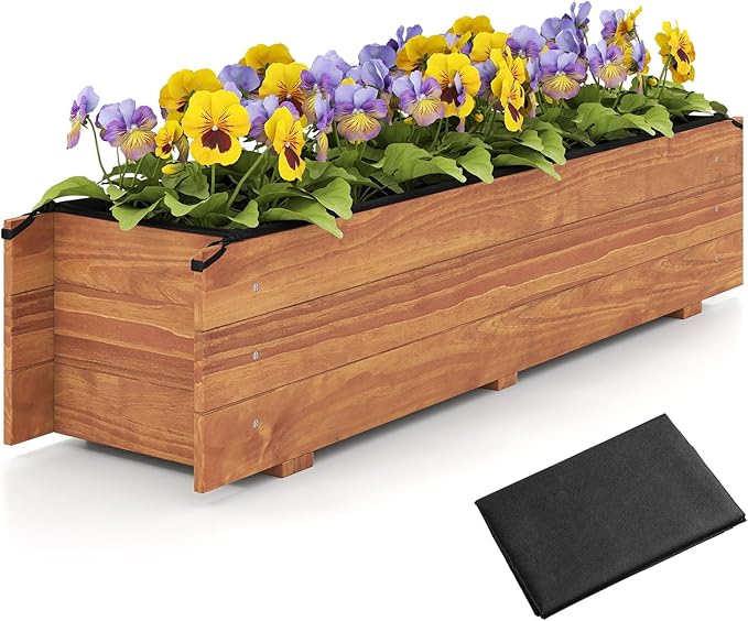 S AFSTAR Raised Garden Bed, 44" x 11" x 10" Wood Rectangle Planter Box with Drainage Holes, Water-Resistant Paint, Decorative Window Box, Outdoor Garden Bed for Fruit Vegetable Flower Herb, Orange