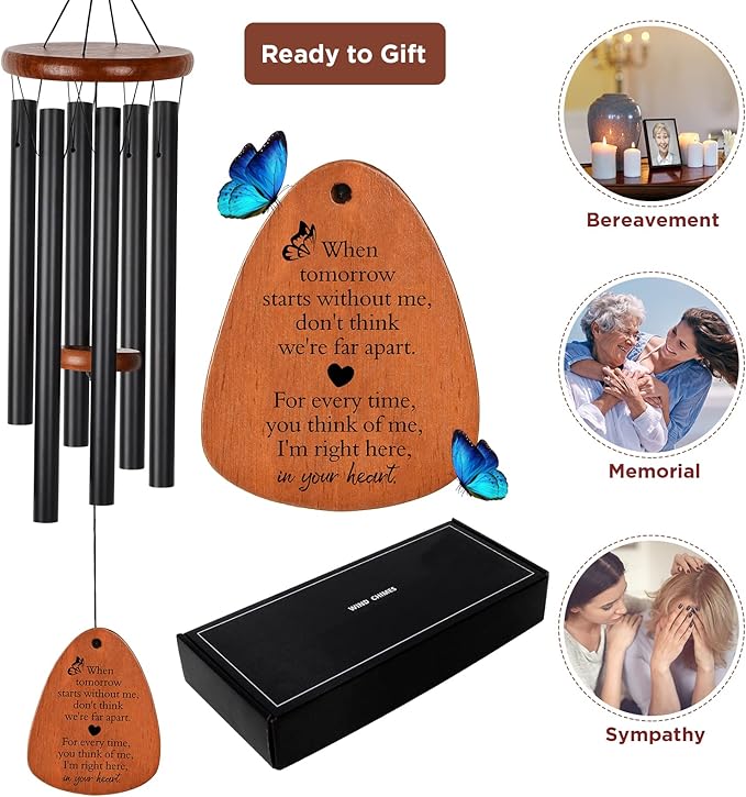 Sympathy Gifts for Loss of Loved One 32" Memorial Wind Chimes for Loss of Loved One Bereavement Condolence Gifts Sympathy Windchimes Memory Wind Chime with Memorial Card