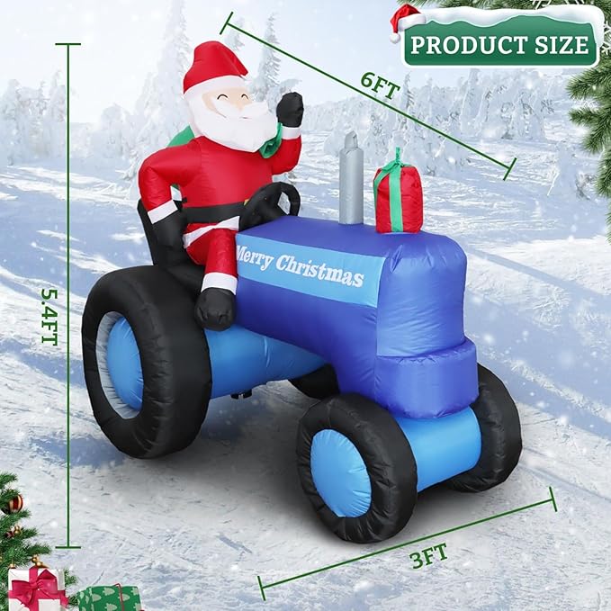 DearSun 5.5FT H Christmas Inflatable Santa Claus Drive Tractor with Build-in LED Lights, Blow up Christmas Inflatable Outdoor Decorations Large Party Yard Decoration