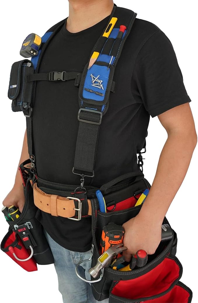 MELOTOUGH Magnetic Tool Belt Suspenders with Magnetic WristBand for Work Belt Padded Suspenders Constrcution