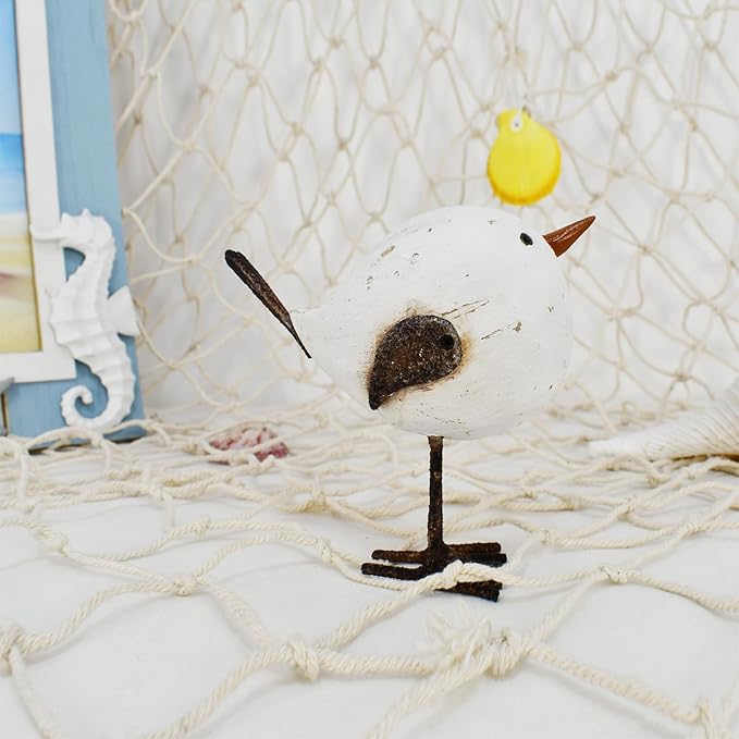 Aecipl Wood Bird Statue Standing Seagull Nautical Decor Coastal Birds Sculpture Indoor Outdoor Animal Figurine Beach Themed Decoration Rustic Home Art for Bedroom Garden (S)