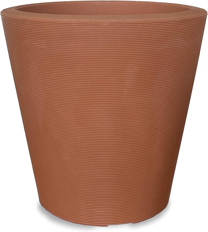 Crescent Garden Madison Planter– Weather-Resistant, Double Walled Indoor/Outdoor Plant Pot with Drain Hole – Durable All-Season Plastic Flower Container, 14" W (Terracotta-Colored)