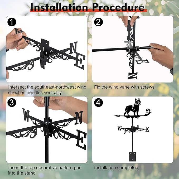 French Bulldog Weather Vane, Black Metal Dog Weathervane Roof Mount, Wind Direction Indicators Wind Measuring Tool Outdoor, Wind Vane Ornament Decoration for Shed Garden Yard Farmhouse Patio Decor