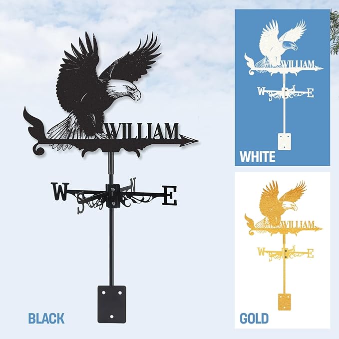 Personalized Eagle Metal Weather Vane, Custom Family Name Weathervane, Wind Direction Indicator, Weather Vanes Roof Mount, Wind Vane Outdoor Decor for Shed Farmhouse Garden Yard, Customized Gifts