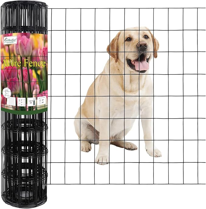 Black PVC Coated Welded Wire Fence 24 Inch x 25 Foot, 2 Inch x 3 Inch 16GA, Garden Border Fencing Roll Vinyl Coating Metal Wire Mesh for Yard Vegetable Plant Protection Poultry Netting