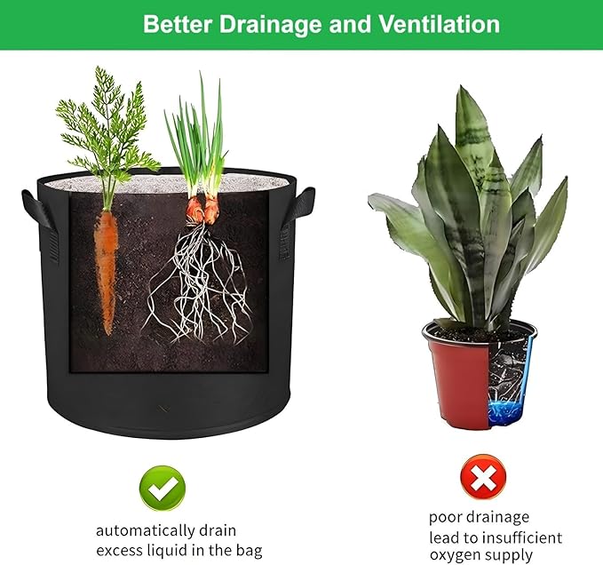 25-Gallon Grow Bags, (10 Pack) Thickened Aeration Fabric Growing Pots Planters with Handles for Planting Vegetables Plants, Black