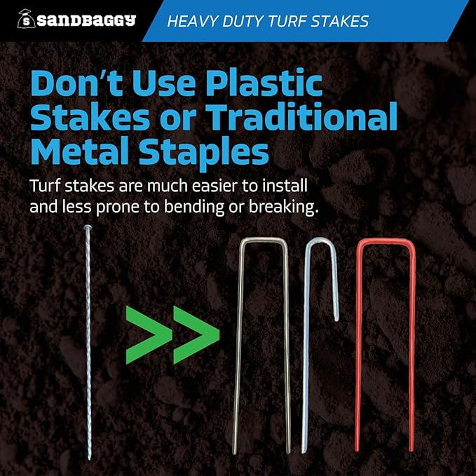 Sandbaggy 18" Heavy Duty Galvanized Artificial Turf Stakes - Spiral Landscape Nails - Ground Spikes/Pins, Synthetic Grass, Lawn, Edging, Weed Barrier Fabric (18 inch - Ultra Heavy Duty, 25, Count)