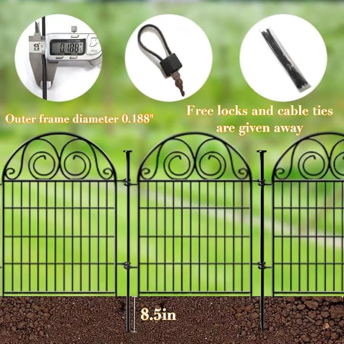 Tall Garden Animal Barrier Fence with Gate, 36 in(H)×17.5 Ft(L) 8 Panels Dog Digging Fence Barrier, Black Heavy Duty Metal Temporary Fences, Reusable Defense Fencing for Outdoor Yard│Patented