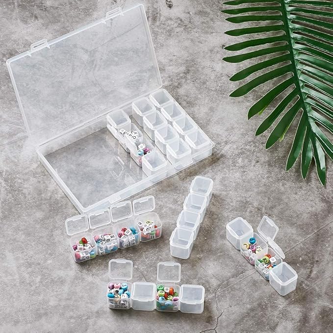 FASHEWELRY 8.3x7.2 Inch 56 Grids Clear Plastic Jewelry Box Storage Containers with Removable Dividers