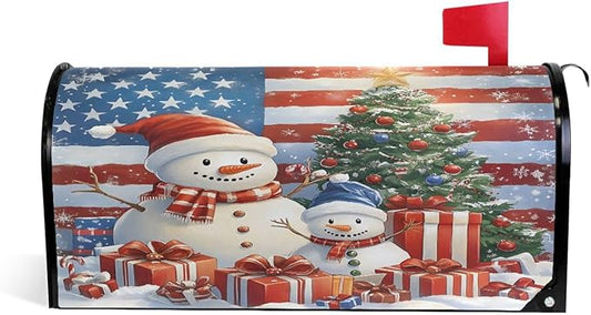 SUABO Mailbox Cover Snowman Christmas Tree Standard Magnetic Mailbox Covers Wraps for Christmas Home Yard Garden Decor