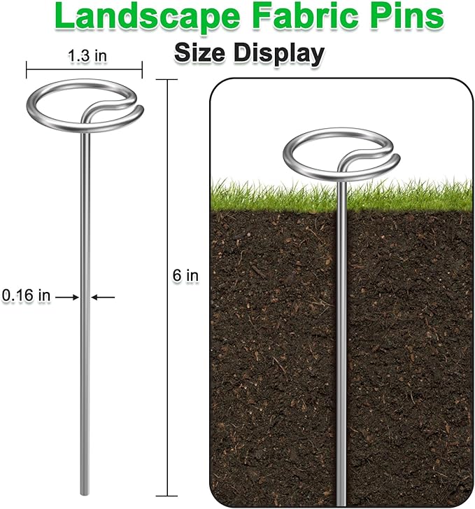40 Pcs 6-Inch Heavy-Duty Galvanized Landscape Staples – Thickened 8 Gauge Circle Top Pins, Rust-Resistant for Weed Barrier, Landscape Fabric, and Garden Projects