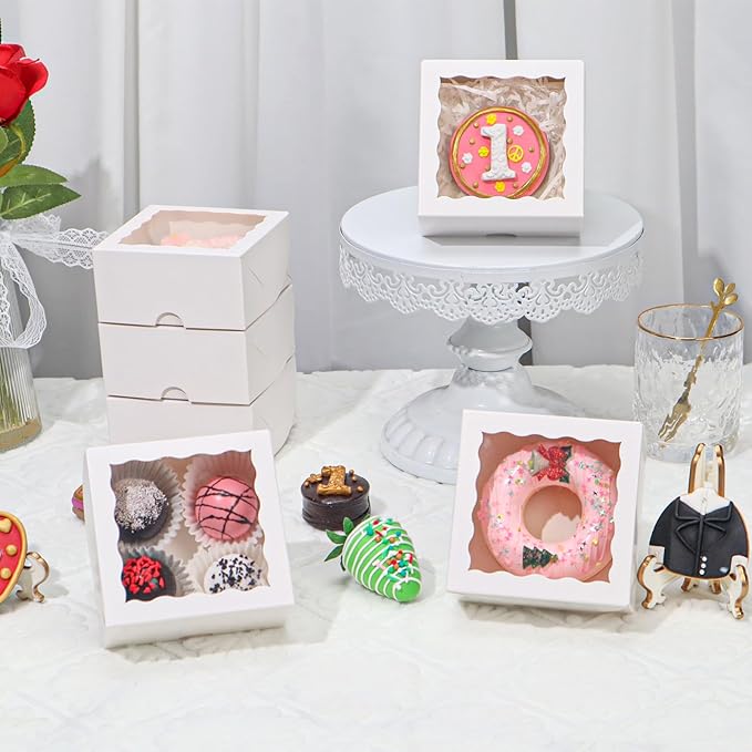 40pcs 4x4x2 Inch Pastry Bakery Boxes with Window (Truffle/Cookies)