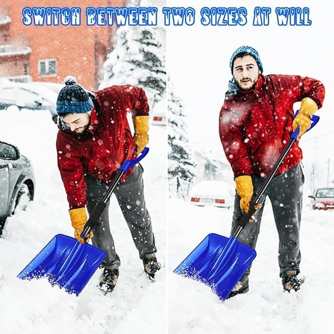 Snow Shovel for Car & Driveway, Upgraded 42.5" Lightweight Aluminum Alloy Shovel, Portable Foldable Snow Shovel for Emergency, Garden, Snow Removal, Heavy Duty Ice Shovel with Ergonomic Handle (Blue)