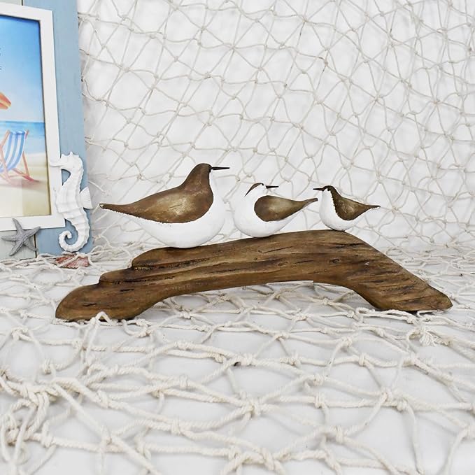 Wooden Sea Bird Statue Seagull On Stand Decor Nautical Coastal Birds Sculpture Indoor Outdoor Animal Figurine Beach Themed Decoration Rustic Home Art for Bedroom Garden (F)