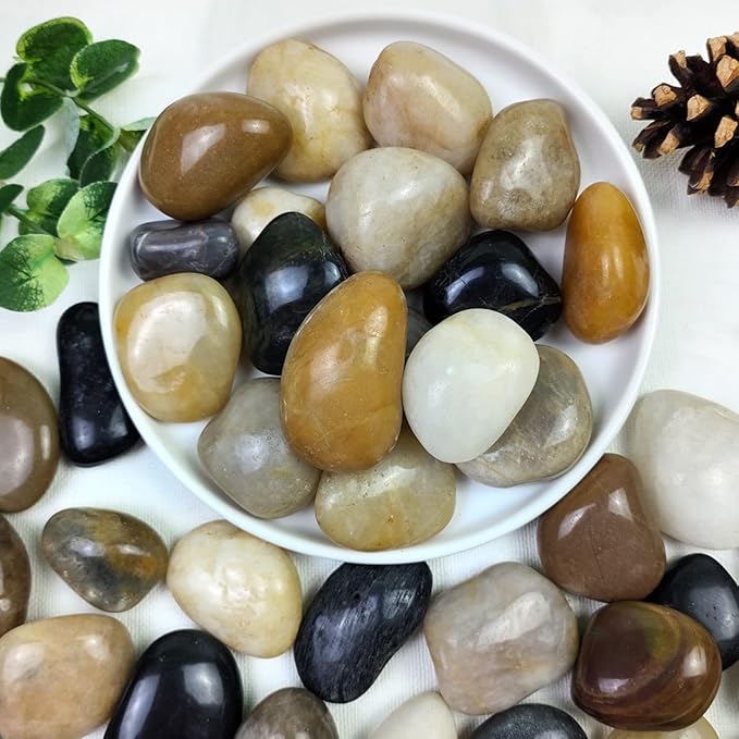 2lbs Pebbles for Indoor Plants, 1-2 Inch Mixed Color High Polished River Rocks Outdoor Decorative Stones Vase Filler Fish Tank Aquariums Landscaping Garden Outdoor and Indoor DIY