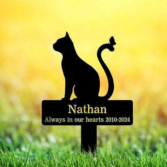 Custom Cat Memorial Grave Marker Stake Sign, Personalized Pet Cat Memorial Plaque Grave Marker, Outdoor Cat Garden Decor Remembrance Stake, Customized Cat Name Tombstone Metal Stake