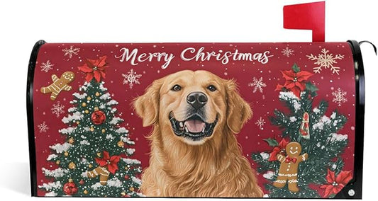 ALAZA Merry Christmas Golden Retriever Dog08 Magnetic Mailbox Cover MailWraps Garden Yard Home Decor for Outside Oversized-25.5" x20.8"