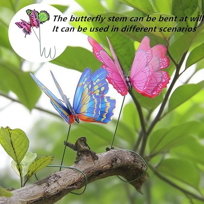 4.8inch Large Double-Layer Artificial Butterfly Flowers, 50pcs Butterfly Garden Stakes,not Afraid of Sun Exposure and rain, Suitable for Outdoor courtyards, Balcony Plants, Festival Decorations