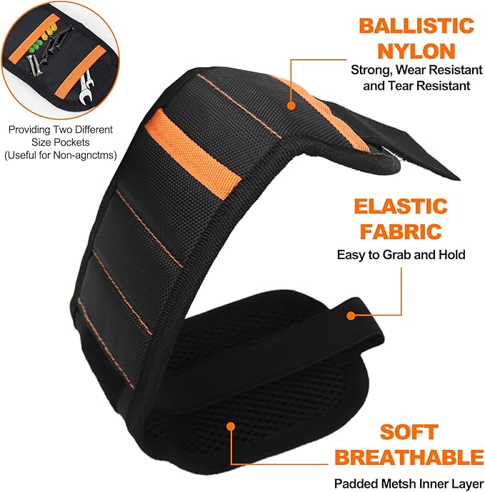 Magnetic Wristband for Tools (2-Pack) - Tool Belt for Men & Women - Heavy Duty 20-Magnet for Hands-Free DIY & Construction, Holds Screws, Nails, Bits - Ideal Gift for Handyman, Husband, Dad, Grandpa