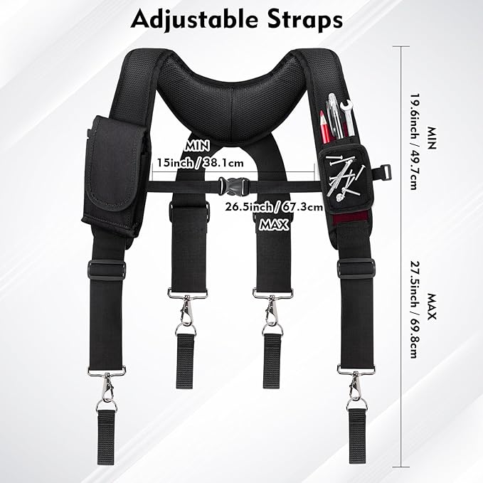 Tool Belt Suspenders, Work Belt Suspender Suitable for Construction Electrician Tool Belt with Adjustable Straps （red）