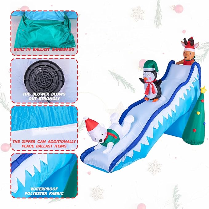 8.2 FT Tall Inflatable Christmas Decorations - Christmas Inflatables Outdoor Decorations, Penguin Holiday Spirit Inflatable Slide with LED Light Blow Up Yard Decorations