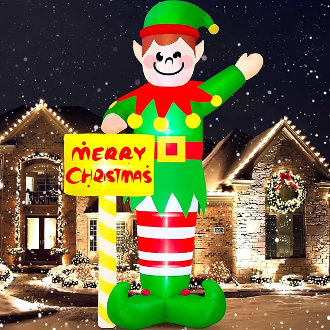 Danxilu 14 FT Giant Christmas Inflatables Elf Outdoor Decorations, Huge Elf Inflatable Built-in LED Lights Christmas Blow Up Yard Decorations Waterproof Outside Decor for Xmas Holiday Lawn