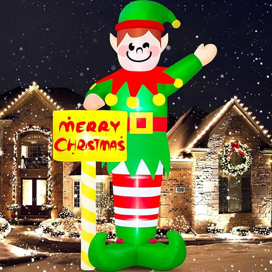Danxilu 14 FT Giant Christmas Inflatables Elf Outdoor Decorations, Huge Elf Inflatable Built-in LED Lights Christmas Blow Up Yard Decorations Waterproof Outside Decor for Xmas Holiday Lawn