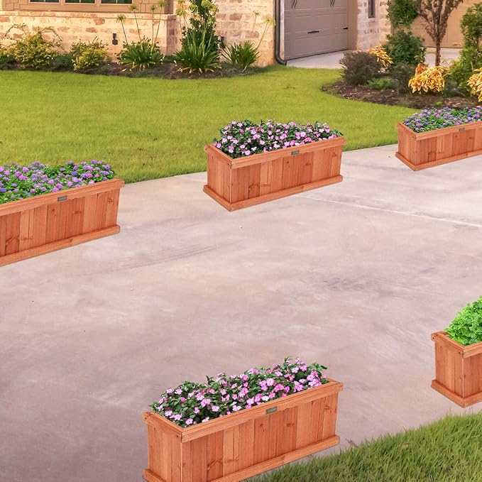 Giantex Raised Garden Bed Flower or Vegetable Planter Window Mounted Plant Box for Garden, Yard Wood Box for Planting (28" LX9 WX10 H)