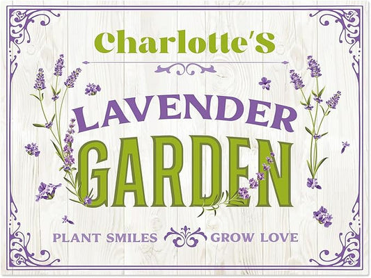 Custom Lavender Garden Sign, Personalized Name for Flower Garden, Christmas Gift and Backyard Décor Sign, 18x24 Inches, Rust Free .063 Aluminum, Fade Resistant, Made in USA by Sigo Signs