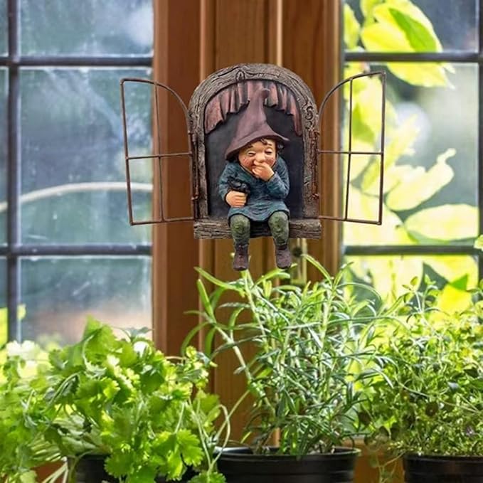 YWHWXB Elf Out The Door Tree Hugger,Garden Gnome Fairy Statue,Funny Garden Tree Decoration,Hanging Hand-Painted Sculpted Tree Faces Decor for Patio Yard Lawn Porch Decoration