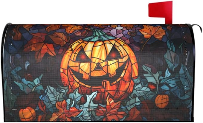 Giwawa Scary Halloween Mailbox Cover - Spooky Pumpkin Stained Glass Autumn Fall Design - Large Magnetic Oversized 25.5 x 21