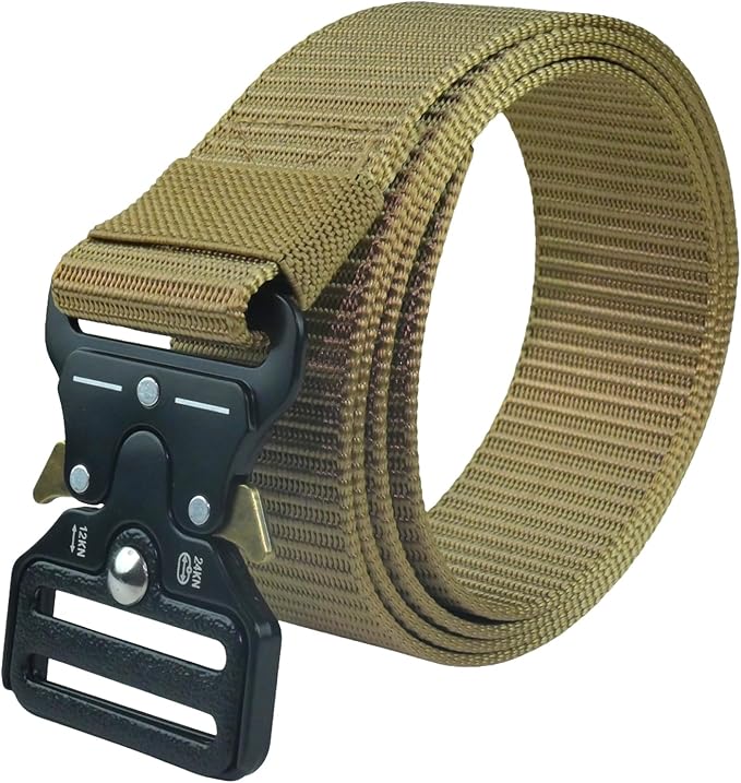 Tactical Belt, Military Hiking Rigger 1.5" Nylon Web Work Belt with Heavy Duty Quick Release Metal Buckle