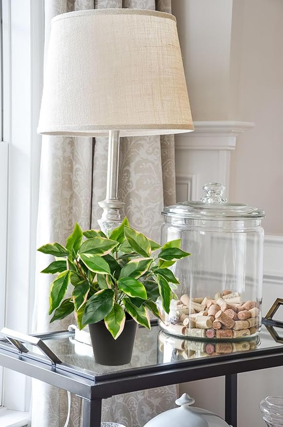 Oairse Artificial Plants Indoor Small Fake Plants in Pots Faux Pothos N‘ Joy Potted Plant Fake Indoor Plants with Black Pots for Bathroom Living Room Office Desk Shelves