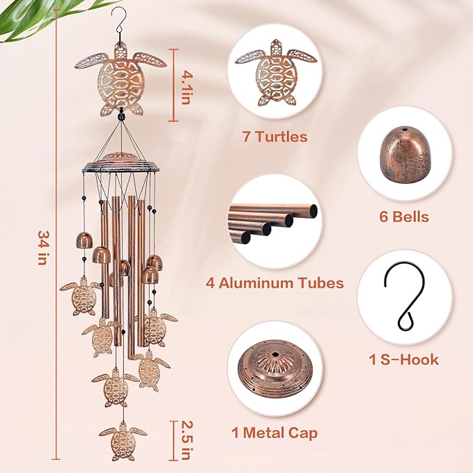 Turtle Wind Chimes Outdoor Sea Turtle Gifts for Women/Men/Mom/Grandma/Wife Birthday Gifts Memorial Gift Metal WindChimes for Outside/Indoors, Home, Lawn, Porch, Patio, Garden Decor, Yard Decorations