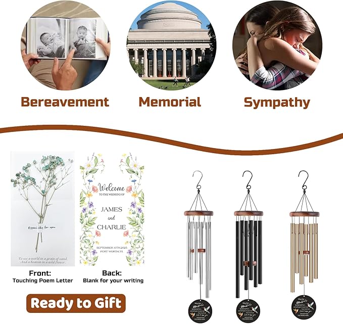 Personalized Memorial Wind Chimes for Loss of Loved One Custom Sympathy Wind Chime Deep Tone with Photo Text Engraved Outdoor Bereavement Condolence Remembrance Funeral Gifts Mom Dad Dog Pet