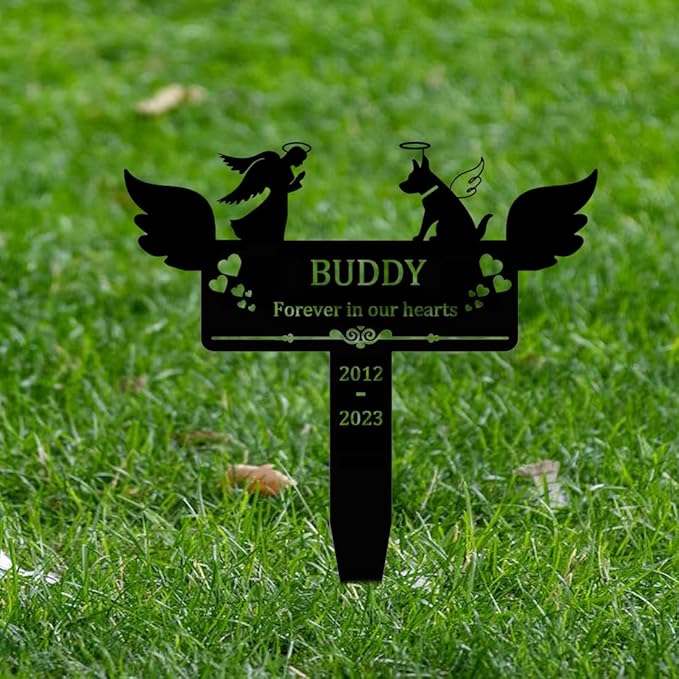 Personalized Custom Dog Memorial Grave Marker, Metal Memorial Sign with Stake for Outdoor Yard, Dog Sympathy Gifts