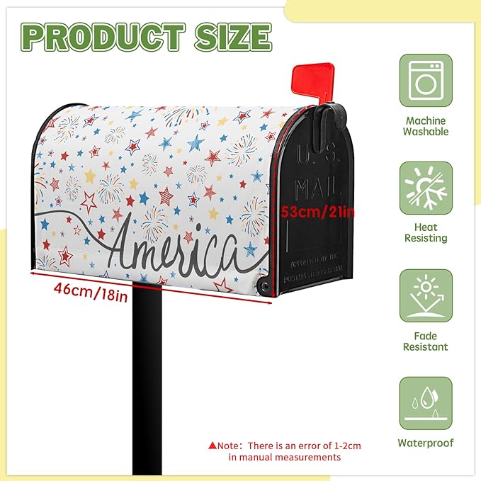 Fourth of July Firework Mailbox Covers Magnetic Patriotic Mail Box Cover Colorful Star Post Letter Box Cover Wrap Home Decor Outdoor Yard Decoration for Garden Standard Size 21x18 in
