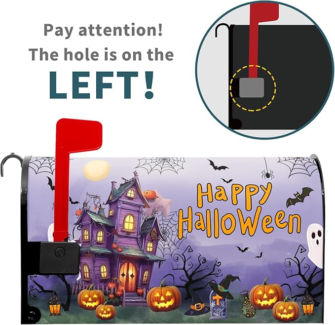 Halloween Magnetic Moon Pumpkin Mailbox Covers - Standard Size 21" X 25.5" Purple Post Cover for Outside Decoration