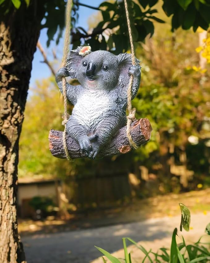 Swinging Koala Figurines Resin Garden Statues for Patio Balcony Backyard Lawn Ornaments Grey B