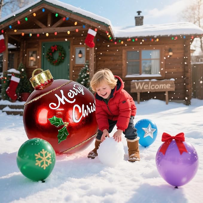 Giant PVC Christmas Decorated Ball Inflatable Outdoor Holiday Yard Decorations - Red Balloon with Letters (32 Inch, 60cm,1Pcs)