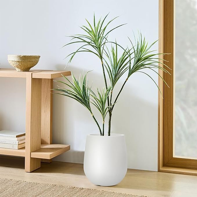 11.8" H Resin Tall Planters for Outdoor Plants, Modern Beige Round Tapered Plastic Flower Pot for Outdoor and Indoor Plants, Large Plant Pot with Drainage Holes and Rubber Plug for Home Garden Patio