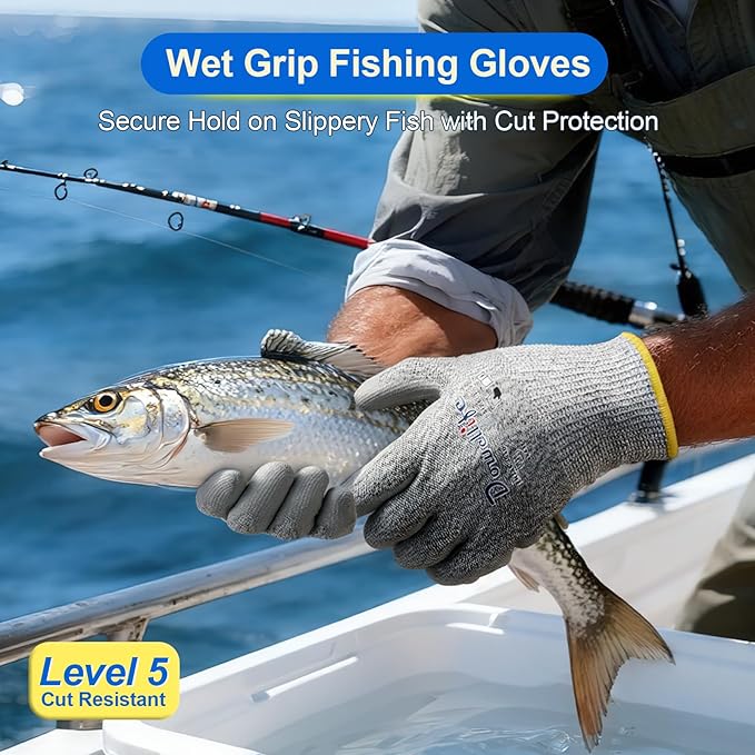 Dowellife 12 Pairs Level 5 Cut Resistant Work Gloves for Men and Women, PU Coated Breathable Gardening Gloves, Thin Flexible and Firm Grip for Mechanics and Fishing (Small, Grey)